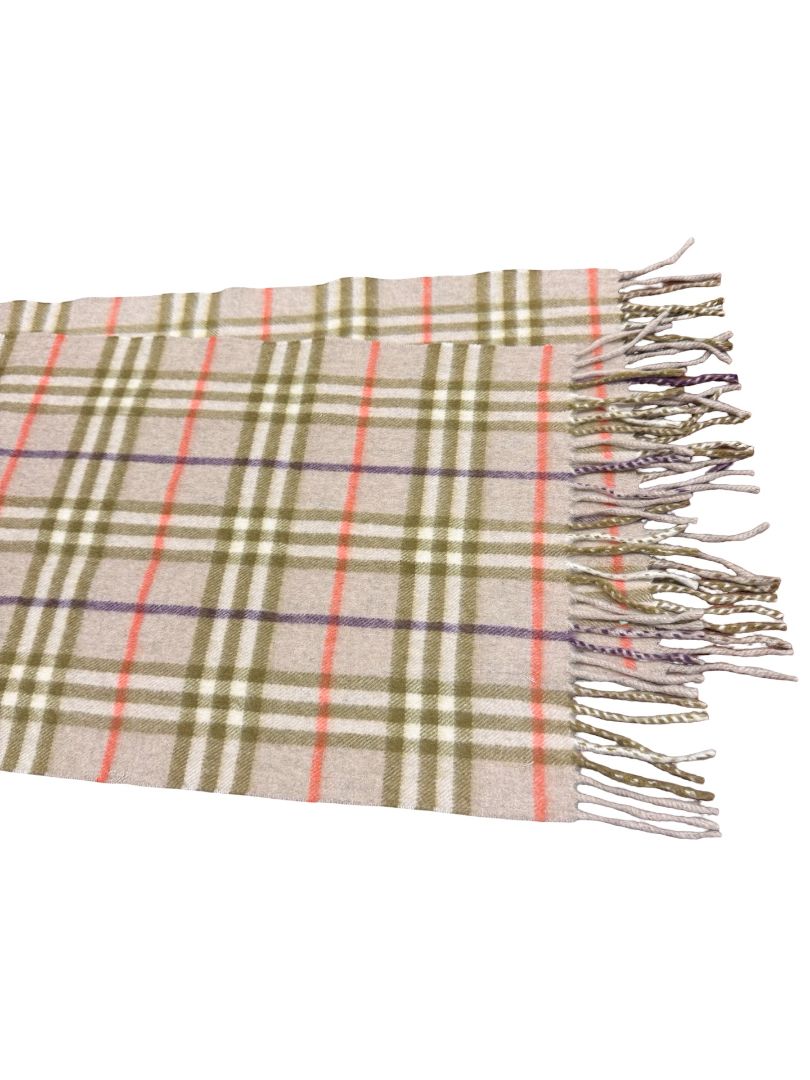 Burberry Beige/Multicoloured Cashmere Check Scarf. Size: 150cm x 29cm