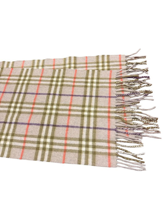 Burberry Beige/Multicoloured Cashmere Check Scarf. Size: 150cm x 29cm
