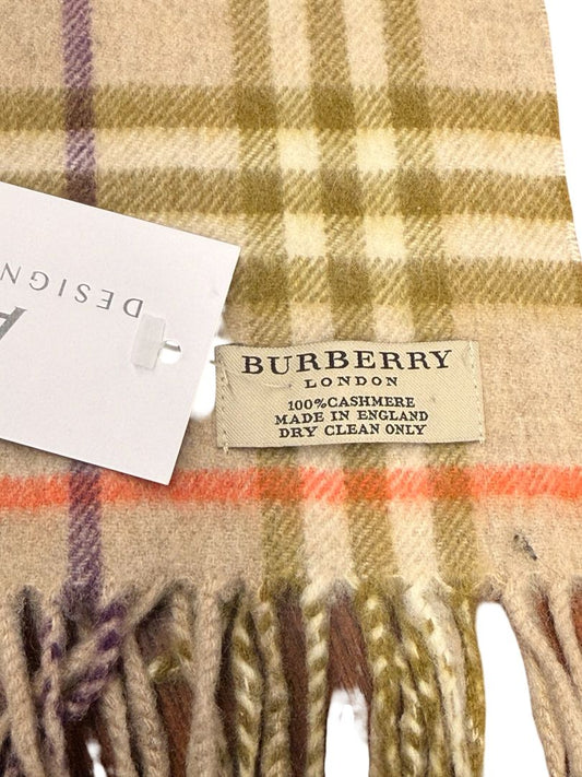 Burberry Beige/Multicoloured Cashmere Check Scarf. Size: 150cm x 29cm
