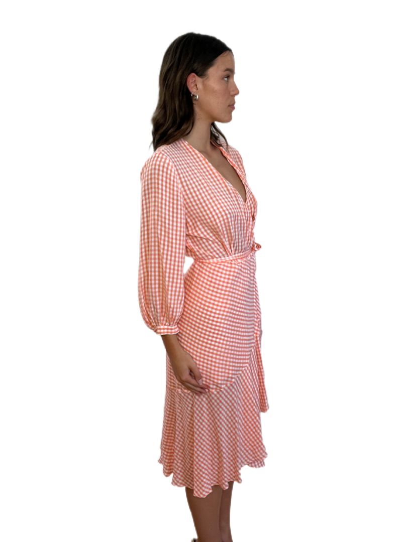 Scanlan Theodore Orange & White Gingham Long- Sleeve Maxi Dress. Size: Medium