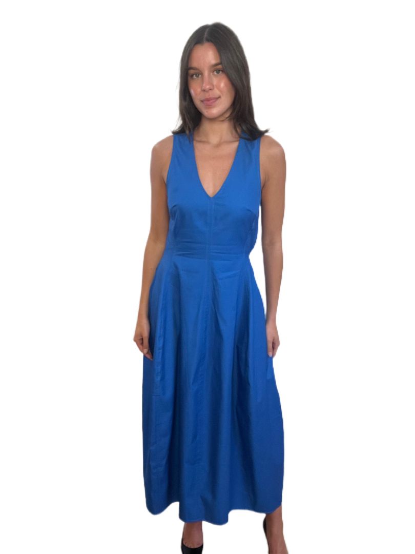 Camilla & Marc Cobalt Blue Sleeveless V-Neck Long Dress w Cutout Back Detail. Size: 10