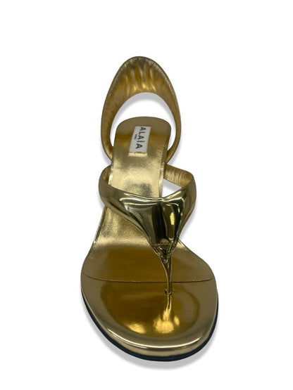 Alaia Gold Patent 'Infradito 90' Thong Pumps. Size: 38