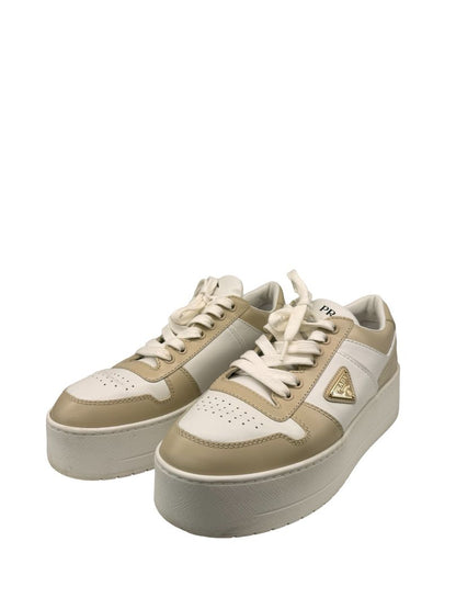 Prada Beige / White Platform 'Downtown' Leather Sneakers. Size: 39