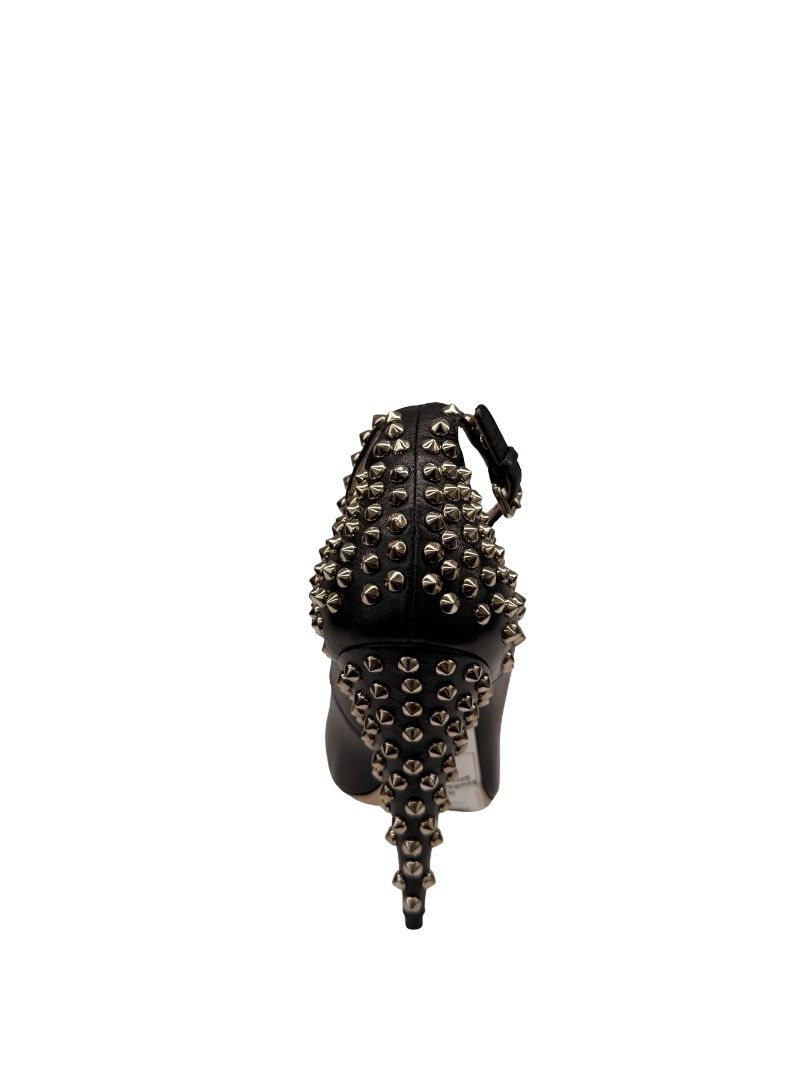 Miu Miu Black Leather Studded Ankle Strap Pumps. Size: 38
