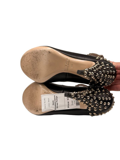 Miu Miu Black Leather Studded Ankle Strap Pumps. Size: 38
