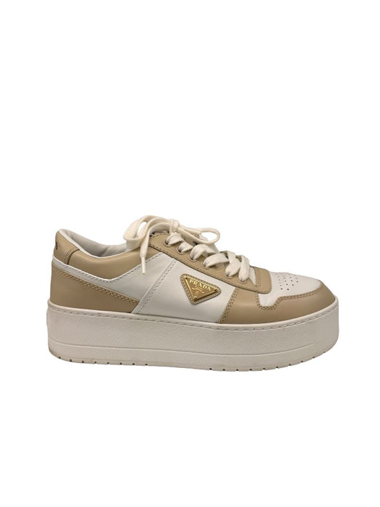 Prada Beige / White Platform 'Downtown' Leather Sneakers. Size: 39