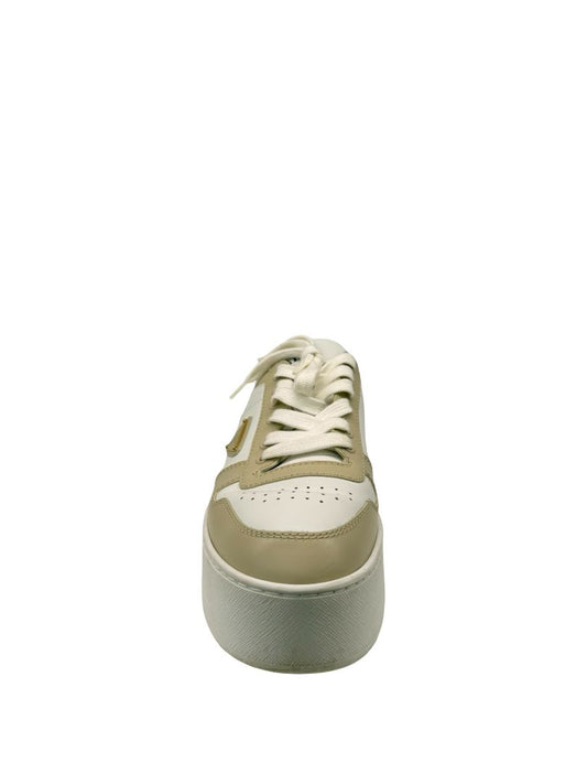 Prada Beige / White Platform 'Downtown' Leather Sneakers. Size: 39