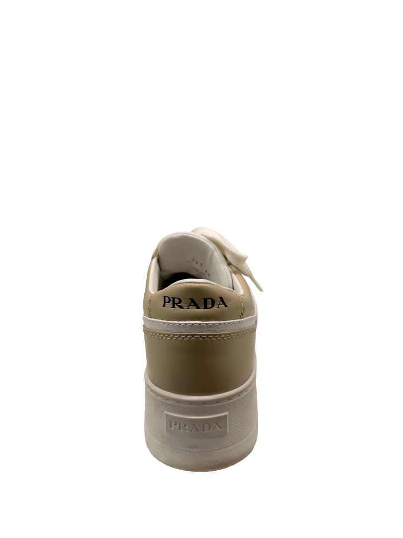 Prada Beige / White Platform 'Downtown' Leather Sneakers. Size: 39