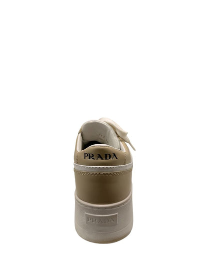Prada Beige / White Platform 'Downtown' Leather Sneakers. Size: 39