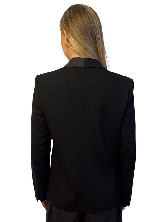 Sandro Black Satin Lapel Single Breasted Blazer. Size: 40