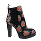 Alexander McQueen Black Leather Boots Rose Print & Metal Plate. Size: 38