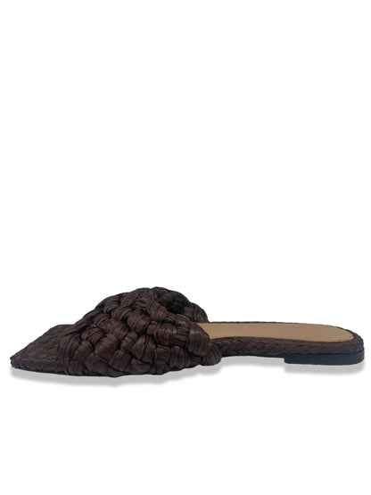Bottega Veneta Brown Intrecciato Raffia Flat Sandals. Size: 39