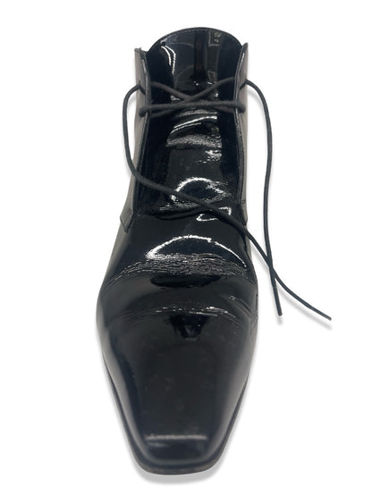 Saint Laurent Black Jonas Patent Leather Ankle Boot. Size: 39