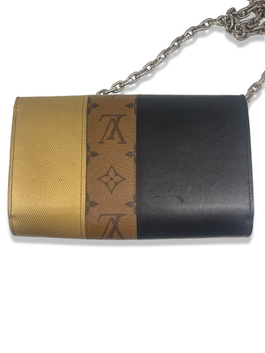 Louis Vuitton Black / Brown / Gold Louis Vuitton Reverse Monogram Studded Night Lights Twist Wallet On Chain.