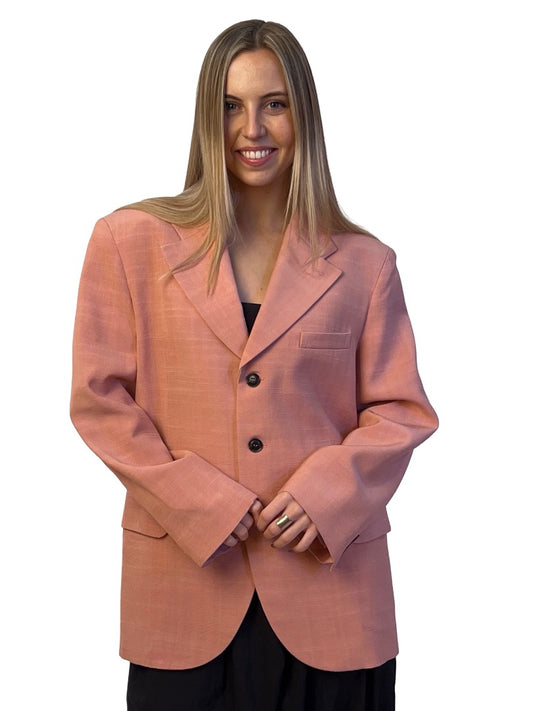 Bassike Pink Oversized Single Breasted Textured Blazer. Size: XXS