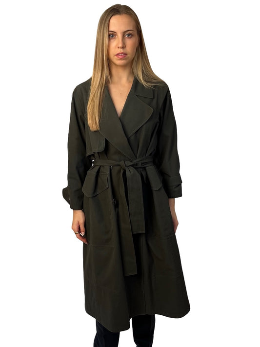Jac+Jack Dark Green Organic Cotton Trench Coat. Size: 6