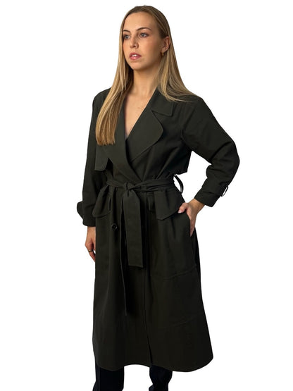 Jac+Jack Dark Green Organic Cotton Trench Coat. Size: 6