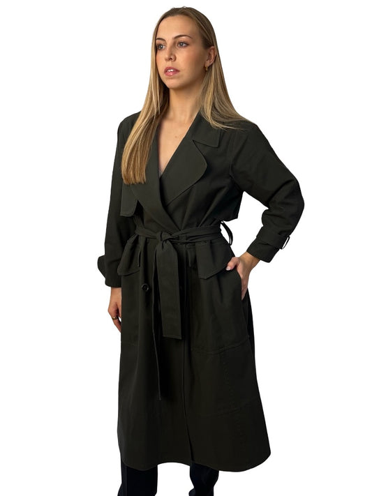 Jac+Jack Dark Green Organic Cotton Trench Coat. Size: 6