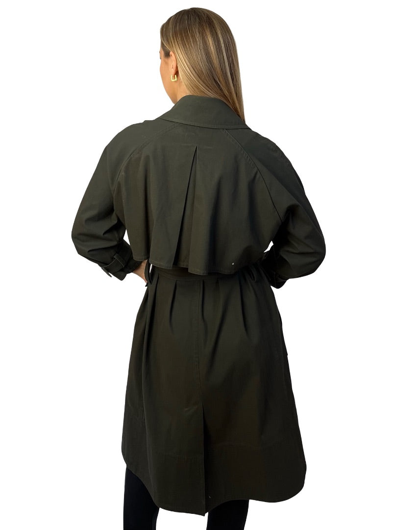 Jac+Jack Dark Green Organic Cotton Trench Coat. Size: 6