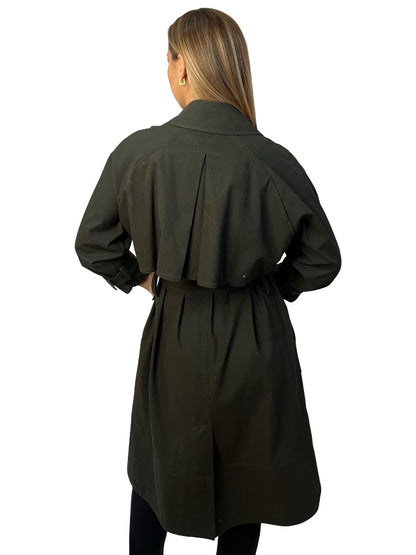 Jac+Jack Dark Green Organic Cotton Trench Coat. Size: 6