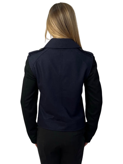 Y-3 Navy/Black Two Tone Double Breasted Pea Coat. Size: M