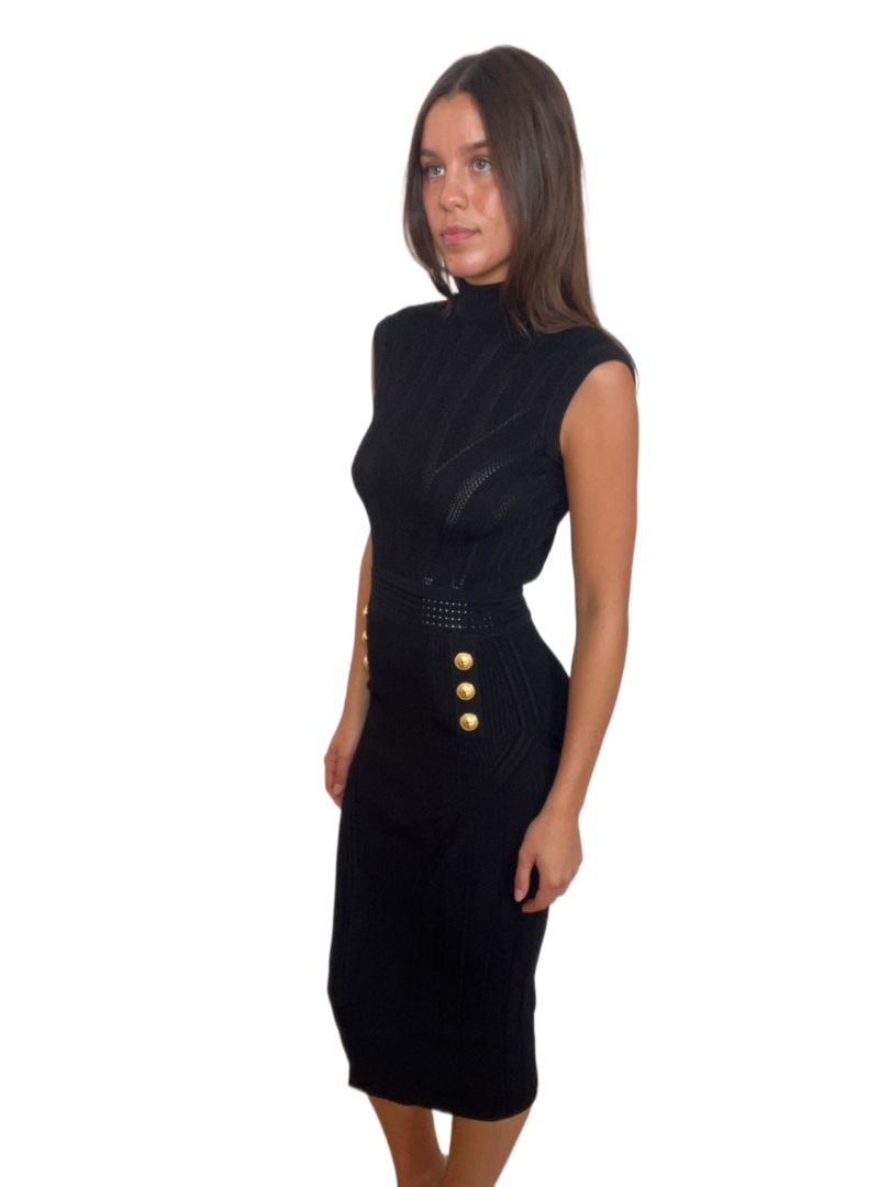 Balmain Black Knit Halter Midi Dress. Size: 38
