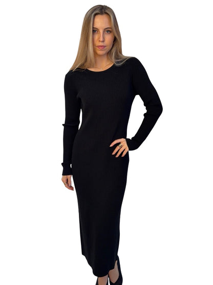 Weekend MaxMara Black Rib Knit Long Sleeve Maxi Dress. Size: L