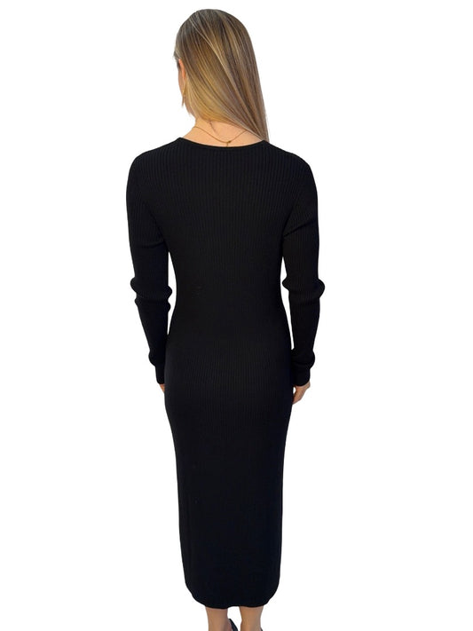 Weekend MaxMara Black Rib Knit Long Sleeve Maxi Dress. Size: L