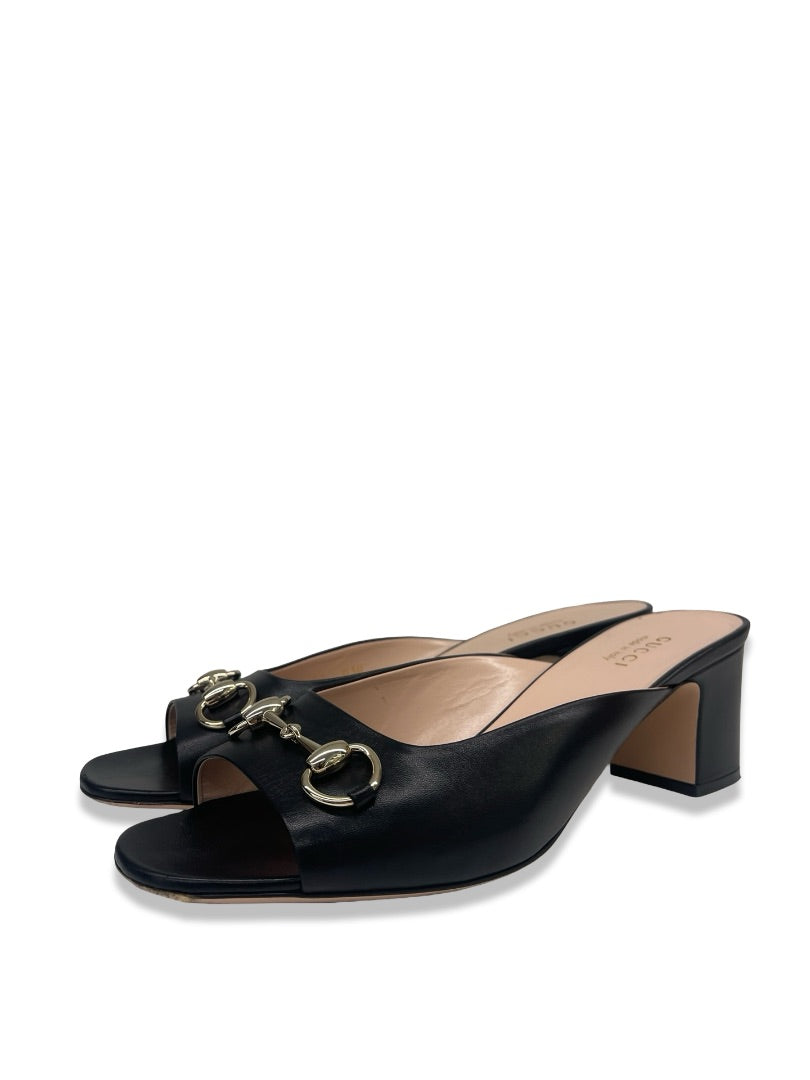 Gucci Black Block Heel Horsebit Mules. Size: 41