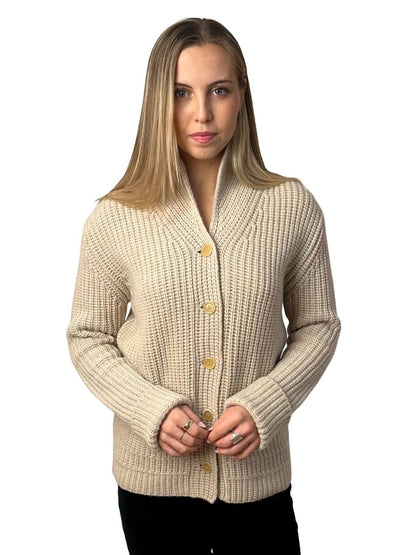 House of Cashmere Biege Button Up Cashmere Cardigan. Size: 44