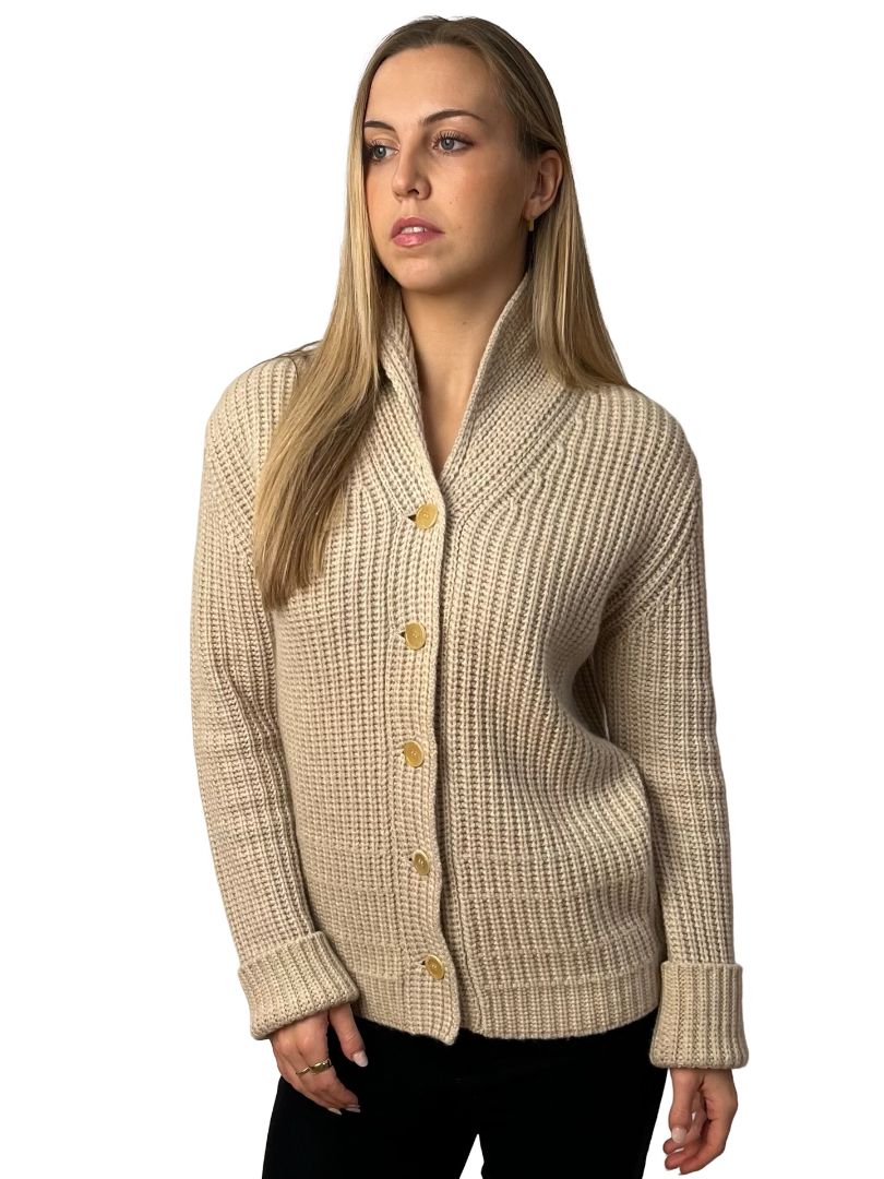 House of Cashmere Biege Button Up Cashmere Cardigan. Size: 44