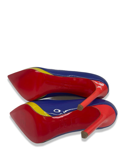 Christian Louboutin Blue Pigalle Plato 120 Patent Pumps. Size: 37.5