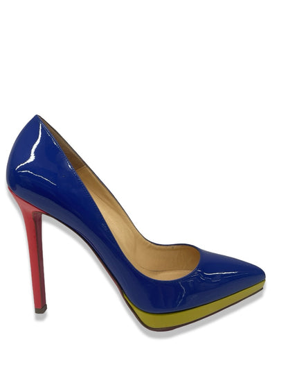 Christian Louboutin Blue Pigalle Plato 120 Patent Pumps. Size: 37.5