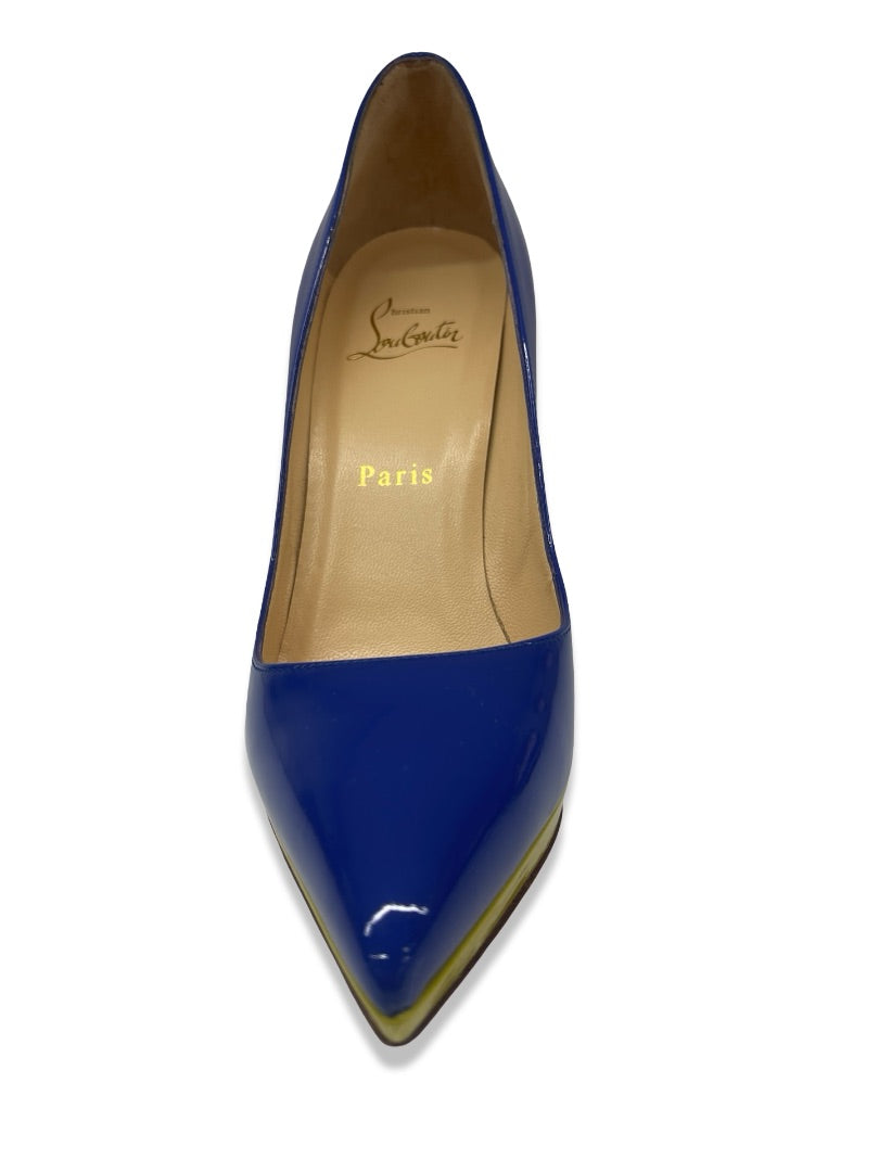 Christian Louboutin Blue Pigalle Plato 120 Patent Pumps. Size: 37.5