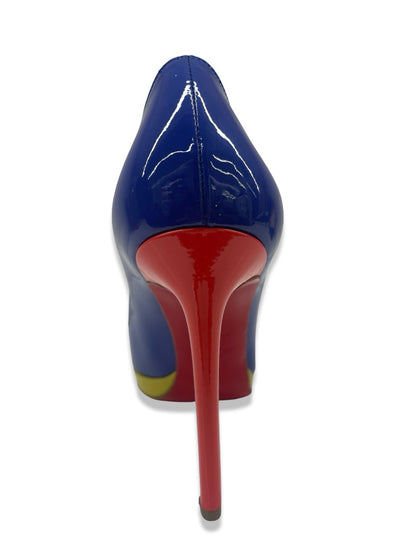 Christian Louboutin Blue Pigalle Plato 120 Patent Pumps. Size: 37.5