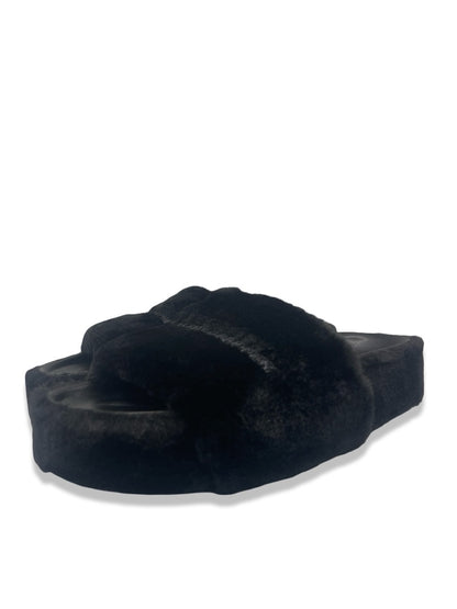 Stella McCartney Black Platform Faux Fur Slides. Size: 38