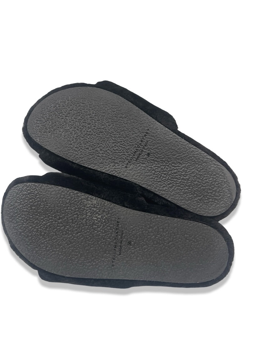 Stella McCartney Black Platform Faux Fur Slides. Size: 38