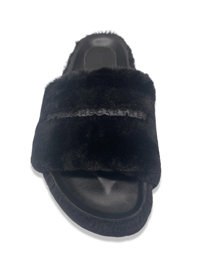 Stella McCartney Black Platform Faux Fur Slides. Size: 38