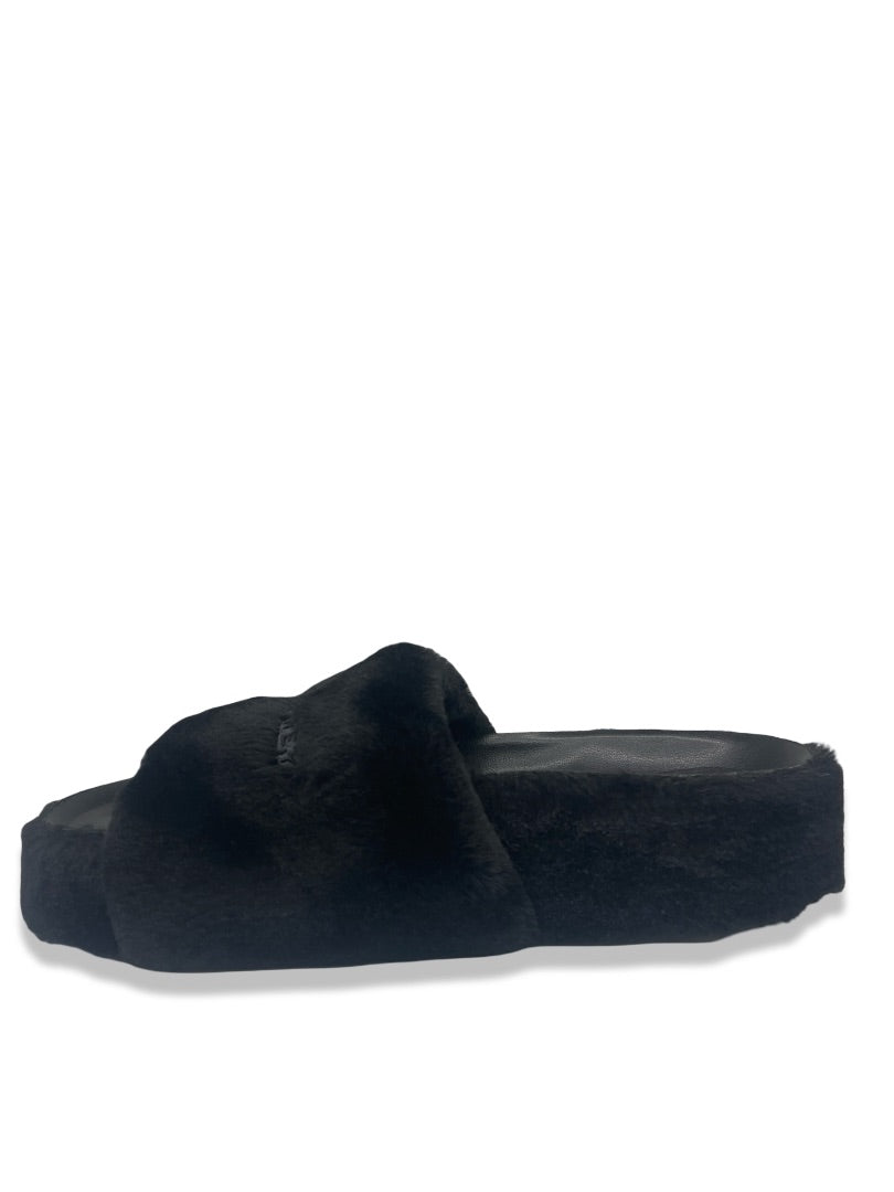 Stella McCartney Black Platform Faux Fur Slides. Size: 38