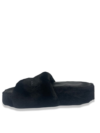 Stella McCartney Black Platform Faux Fur Slides. Size: 38