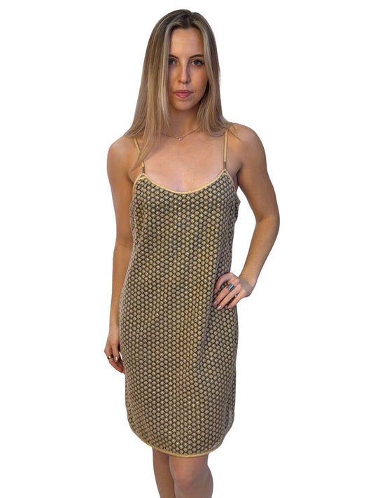 Diane Von Furstenberg Gold Metallic Crochet Mini Dress. Size: M