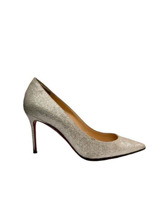 Christian Louboutin White 'Decollete 85' Glitter Pumps. Size: 37.5