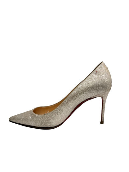 Christian Louboutin White 'Decollete 85' Glitter Pumps. Size: 37.5
