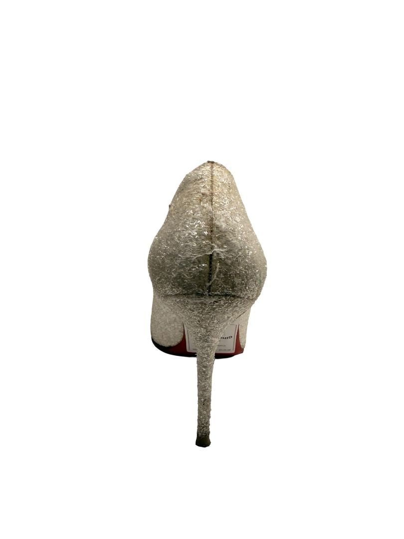Christian Louboutin White 'Decollete 85' Glitter Pumps. Size: 37.5
