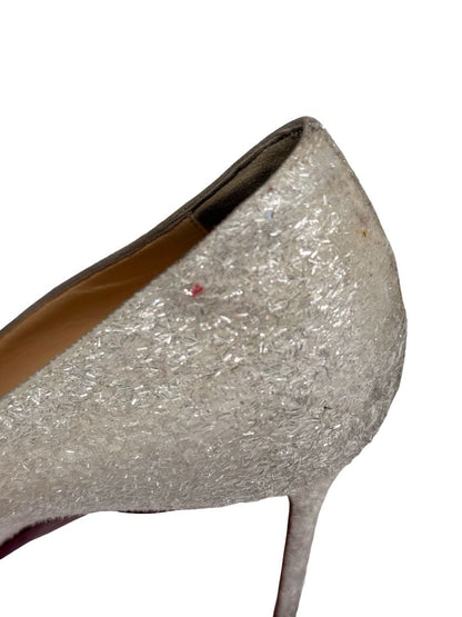 Christian Louboutin White 'Decollete 85' Glitter Pumps. Size: 37.5