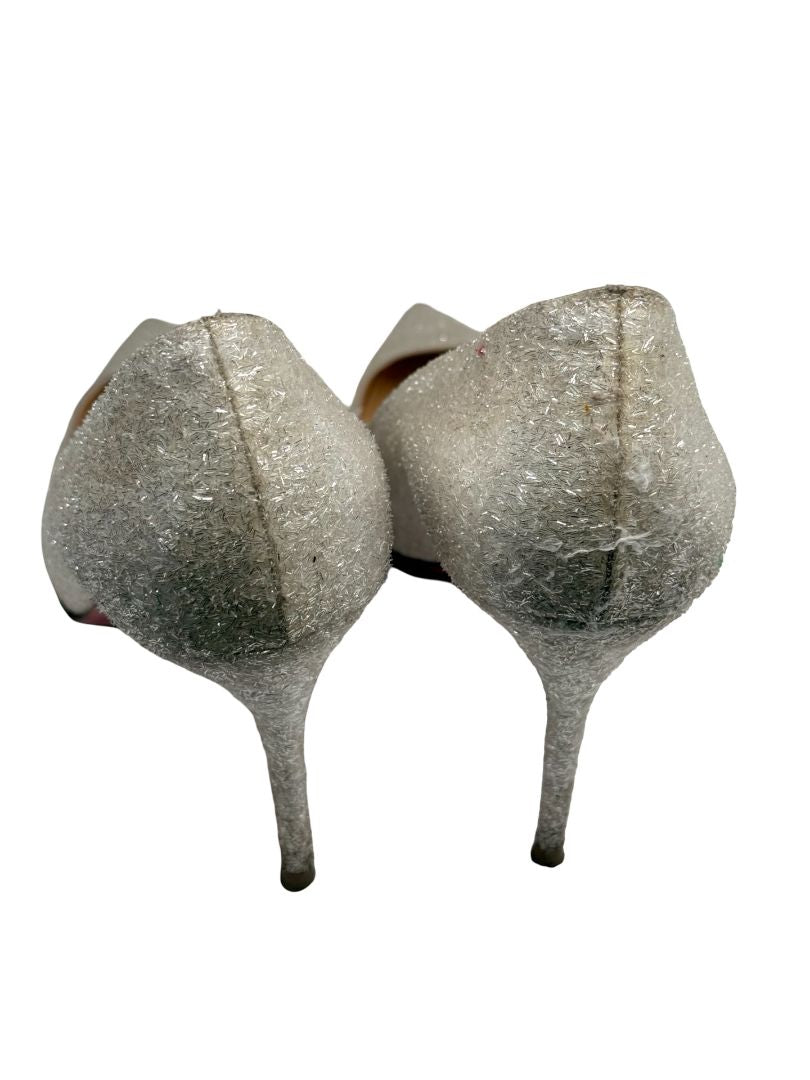 Christian Louboutin White 'Decollete 85' Glitter Pumps. Size: 37.5