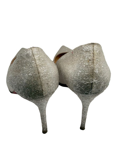 Christian Louboutin White 'Decollete 85' Glitter Pumps. Size: 37.5