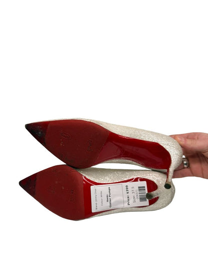Christian Louboutin White 'Decollete 85' Glitter Pumps. Size: 37.5
