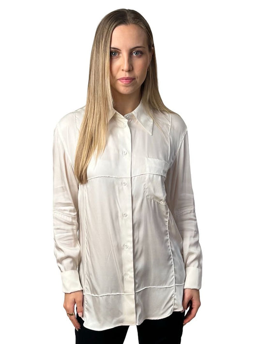 Acne Studios Cream Silk Blend Panel Shirt. Size: 36