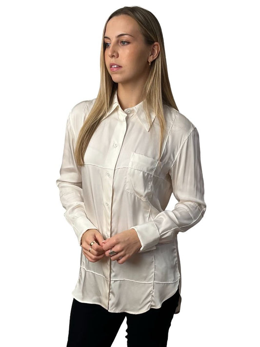 Acne Studios Cream Silk Blend Panel Shirt. Size: 36